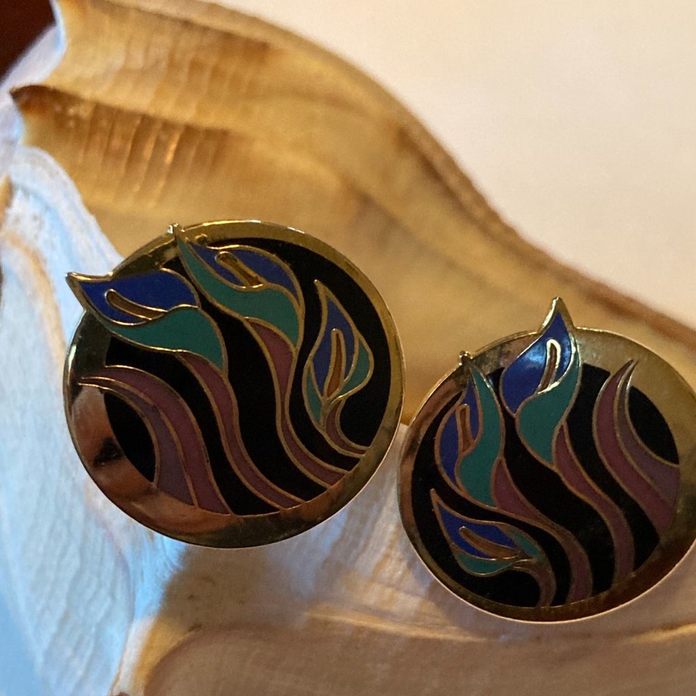 Laurel Burch Lillies enamel on gold tone post earrings